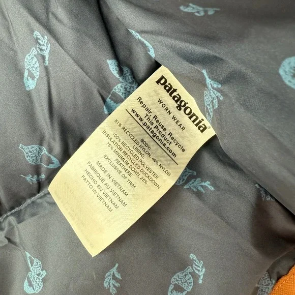 Patagonia Vest Women Small Sisu Brown/Blue Bivy Puffer Down Hooded Full Zip - Picture 4 of 10